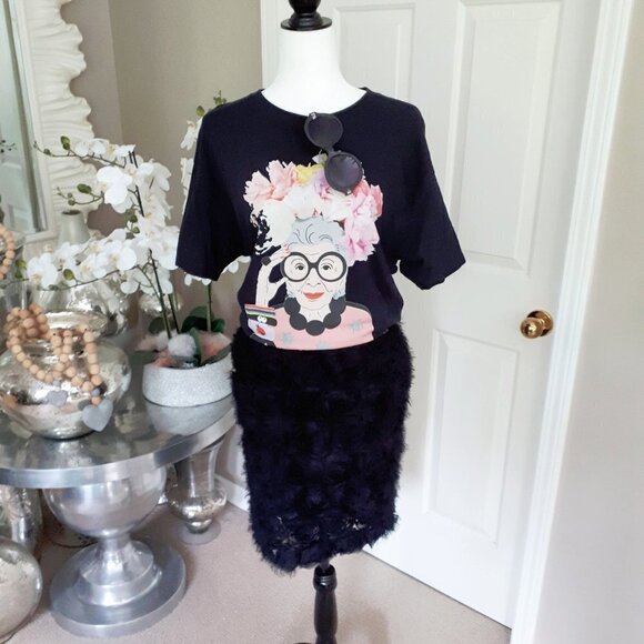 NWOT Mario Serrani black rosette sequin waistband skirt, Size 4 - Picture 3 of 6